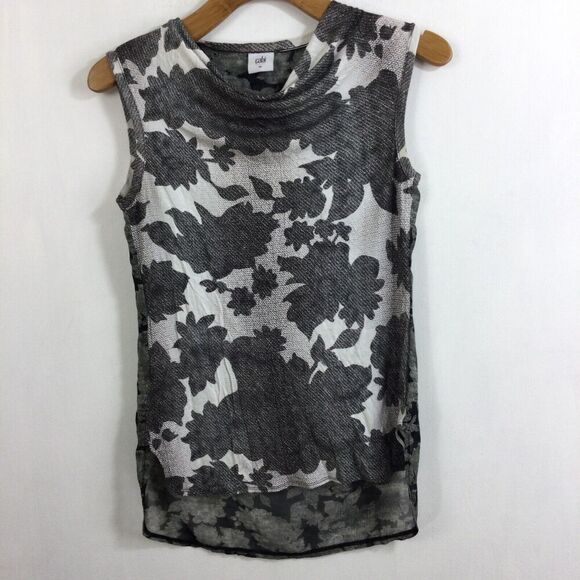 CAbi Tango Floral Drape Neck Mixed Media Tank Top Gray Black White Size XS - Picture 8 of 8
